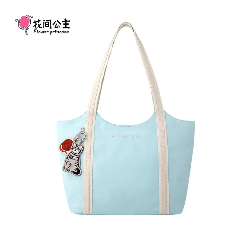 Flower Princess Gentle Cat Women's Bag 2024 Trend New in Fashion Autumn Winter Original Niche Nylon Shoulder Tote Bags for Women