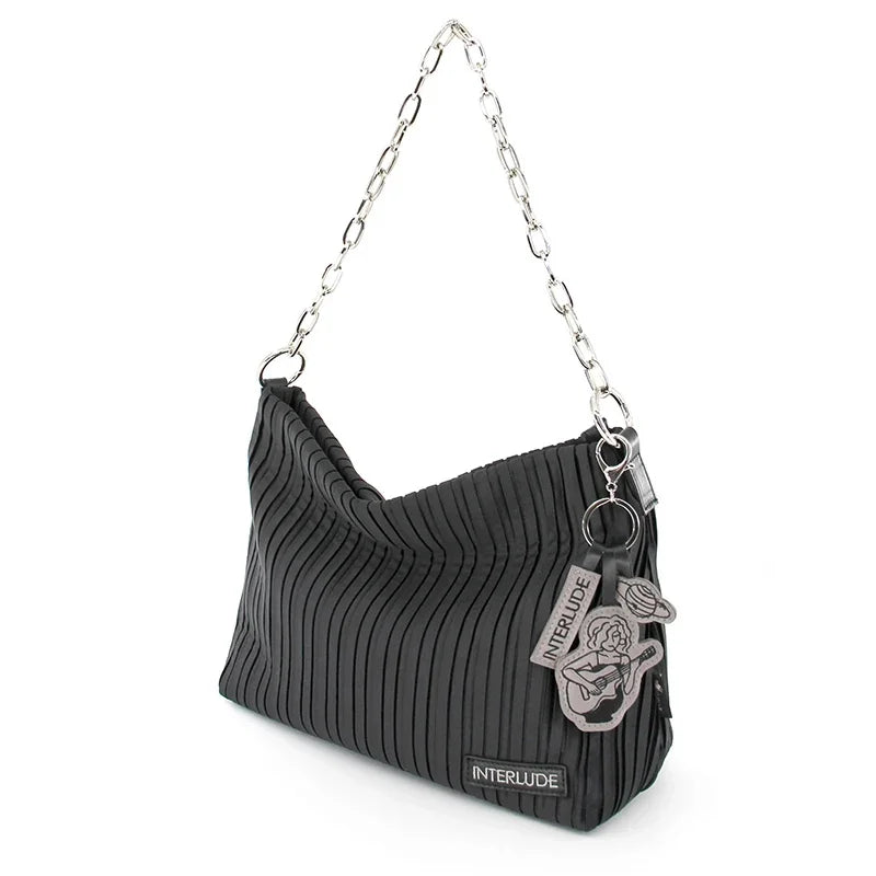 Flower Princess Interlude Women's Bag 2024 New Spring Pleated Chain Black Fashion Shoulder Crossbody Cloth Female Bags Handbag