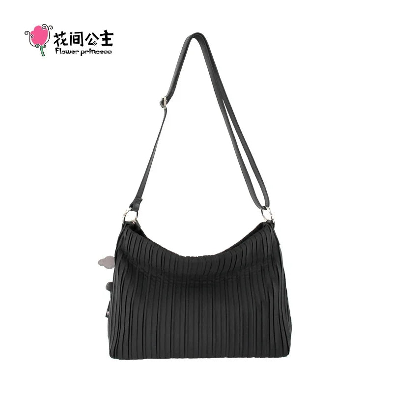 Flower Princess Interlude Women's Bag 2024 New Spring Pleated Chain Black Fashion Shoulder Crossbody Cloth Female Bags Handbag