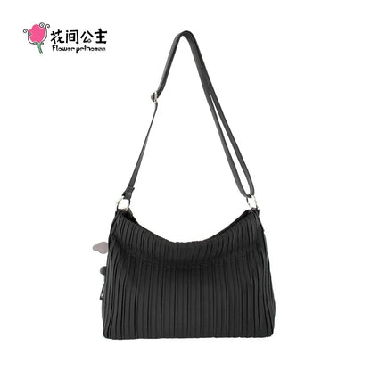 Flower Princess Interlude Women's Bag 2024 New Spring Pleated Chain Black Fashion Shoulder Crossbody Cloth Female Bags Handbag