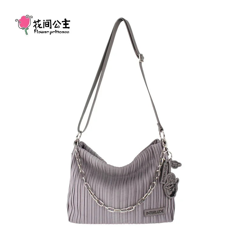 Flower Princess Interlude Women's Bag 2024 New Spring Pleated Chain Black Fashion Shoulder Crossbody Cloth Female Bags Handbag