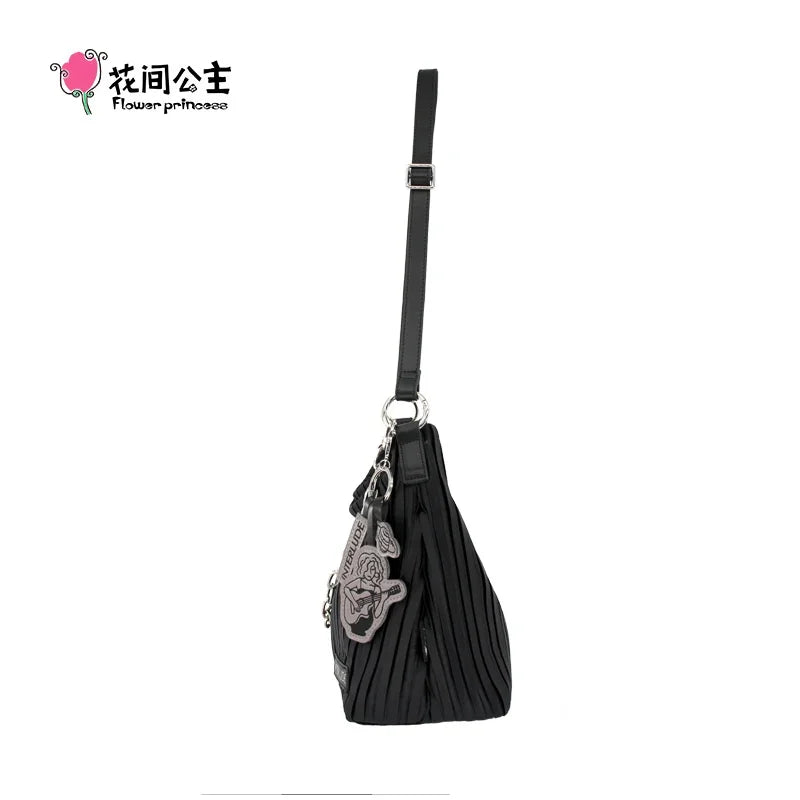 Flower Princess Interlude Women's Bag 2024 New Spring Pleated Chain Black Fashion Shoulder Crossbody Cloth Female Bags Handbag