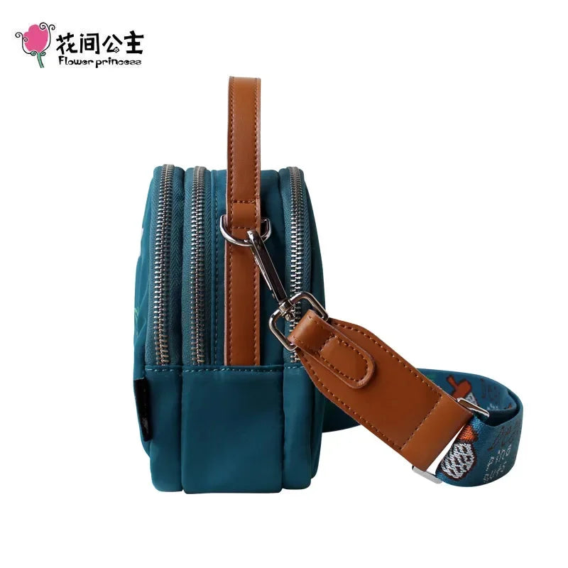 Flower Princess Original Embroidery Women Handbags Cartoon Squirrel Female Shoulder Wide Strap Lady Mini Crossbody Bags
