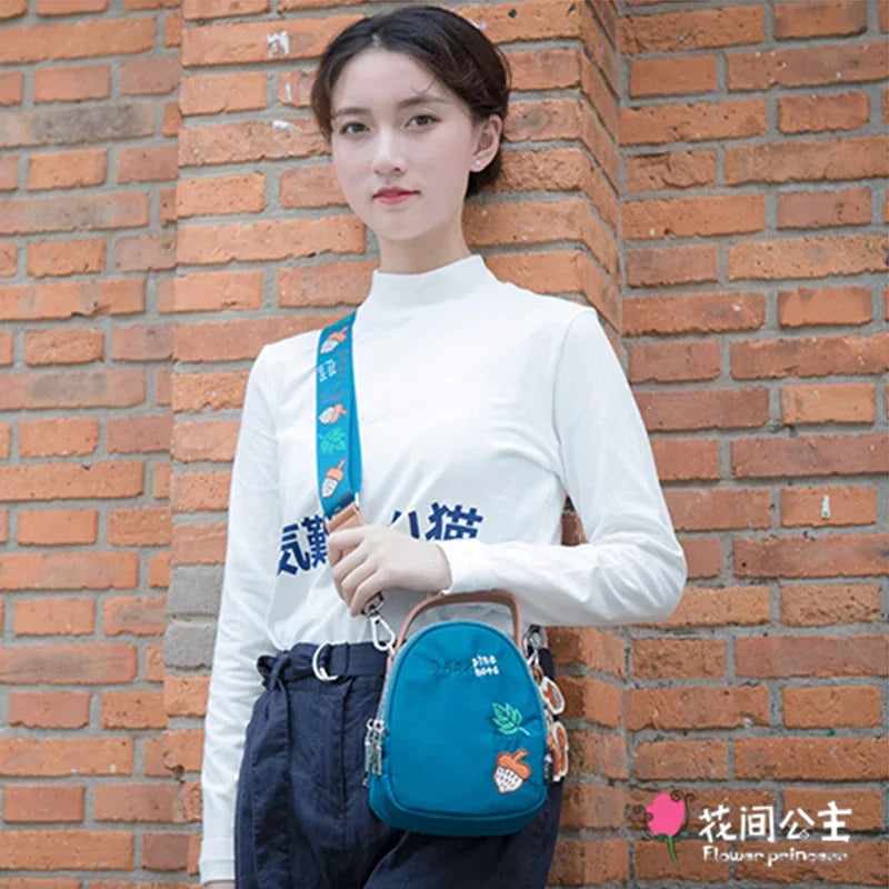 Flower Princess Original Embroidery Women Handbags Cartoon Squirrel Female Shoulder Wide Strap Lady Mini Crossbody Bags