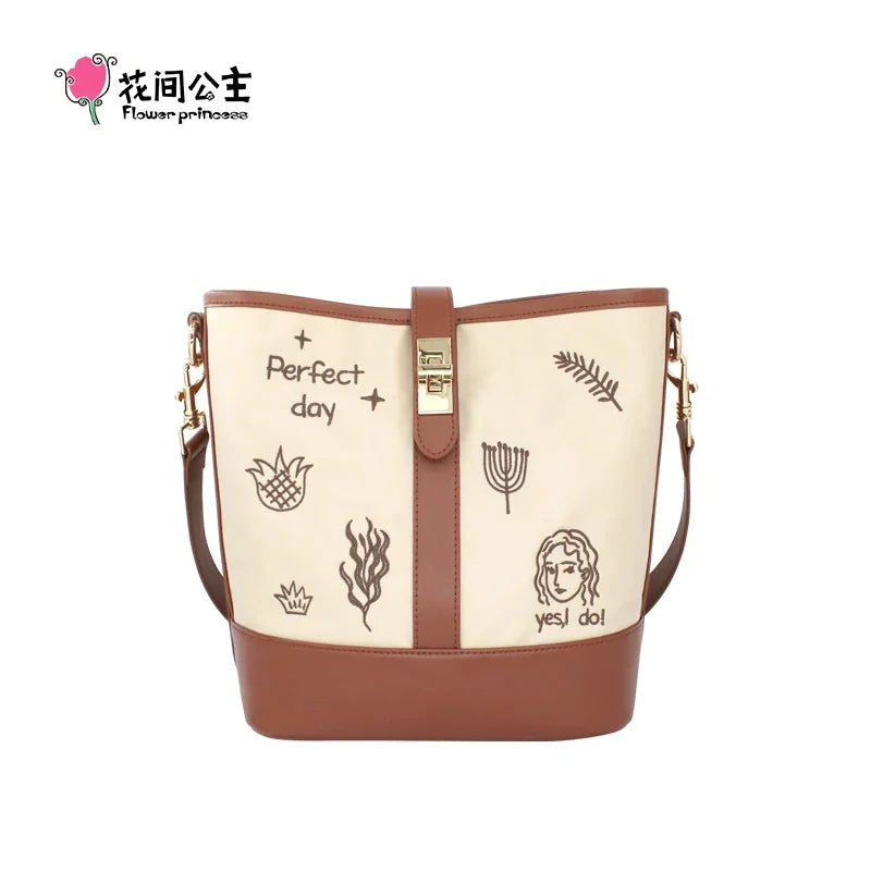 Flower Princess Perfect Day Women's 2024 Fall/Winter Shoulder Crossbody New Fashion Nylon Original Female Bucket Bag Ladies