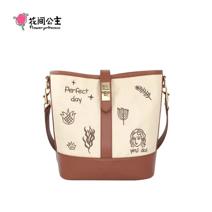 Flower Princess Perfect Day Women's 2024 Fall/Winter Shoulder Crossbody New Fashion Nylon Original Female Bucket Bag Ladies