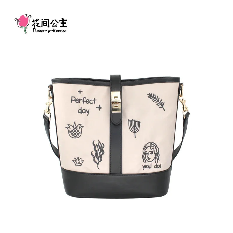 Flower Princess Perfect Day Women's 2024 Fall/Winter Shoulder Crossbody New Fashion Nylon Original Female Bucket Bag Ladies