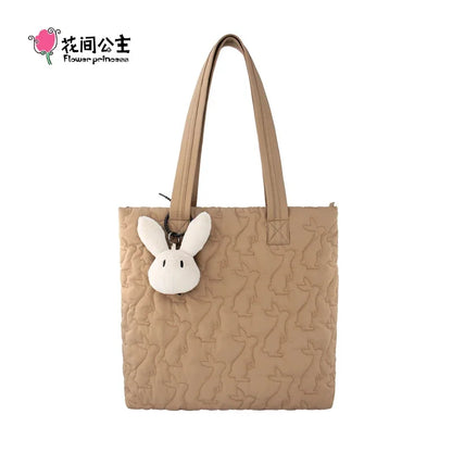 Flower Princess Rabbit Women's Bag New 2024 Trend Fashion Cute Quilted Tote Shoulder Designer Female Big Large Bags for Women