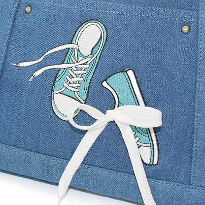 Flower Princess Shoes Women's 2024 Trend Fashion Female Denim Cloth Shoulder the Tote Designer Big Larger Bags for Women