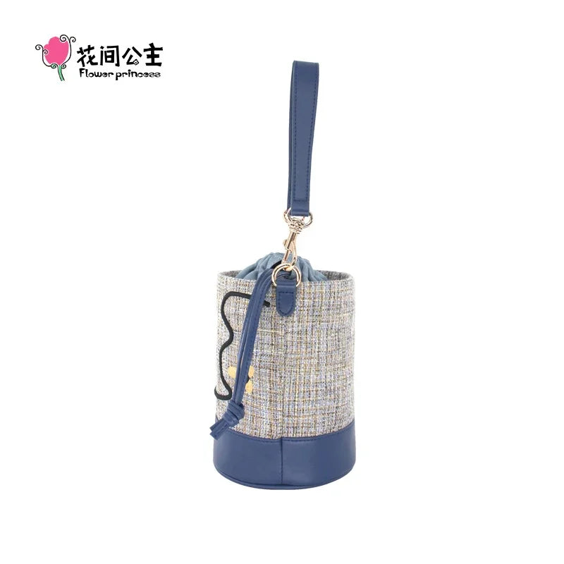 Flower Princess Sunset 2024 Spring Women's New Imitation Linen Cloth Small Fresh Fancy Handbag Crossbody Shoulder Bucket Bag
