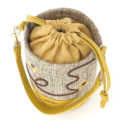 Flower Princess Sunset 2024 Spring Women's New Imitation Linen Cloth Small Fresh Fancy Handbag Crossbody Shoulder Bucket Bag