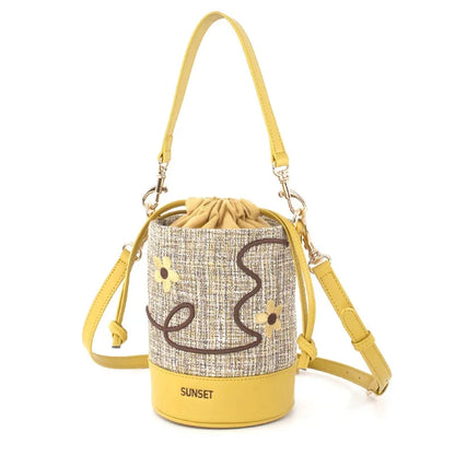 Flower Princess Sunset 2024 Spring Women's New Imitation Linen Cloth Small Fresh Fancy Handbag Crossbody Shoulder Bucket Bag