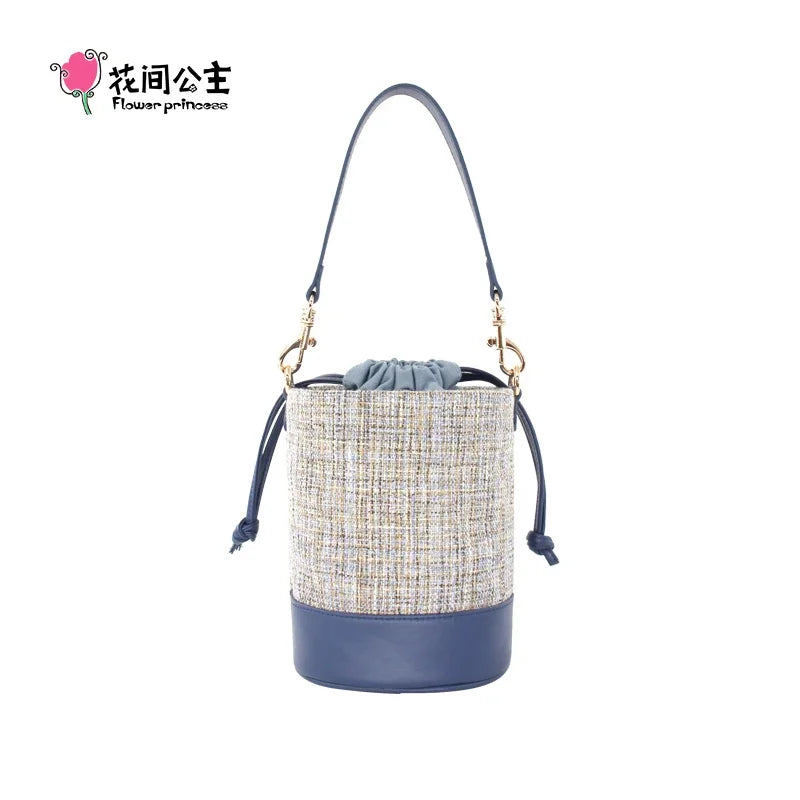 Flower Princess Sunset 2024 Spring Women's New Imitation Linen Cloth Small Fresh Fancy Handbag Crossbody Shoulder Bucket Bag