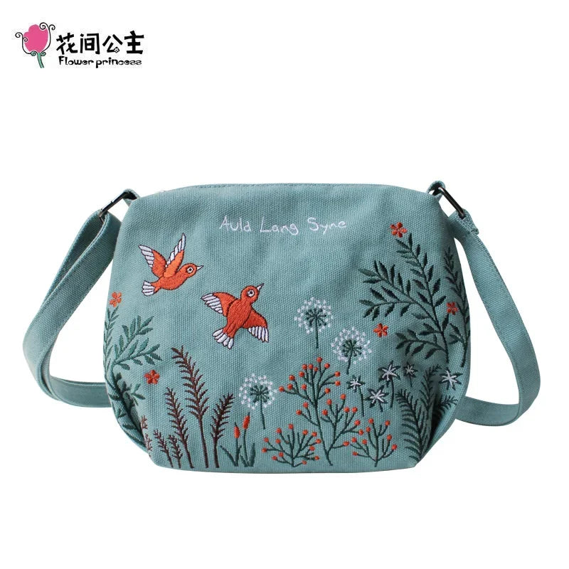 Flower Princess Women Crossbody Summer Canvas Embroidery Girls Shoulder s Female Casual Handbags Small Purse Fashion Bag
