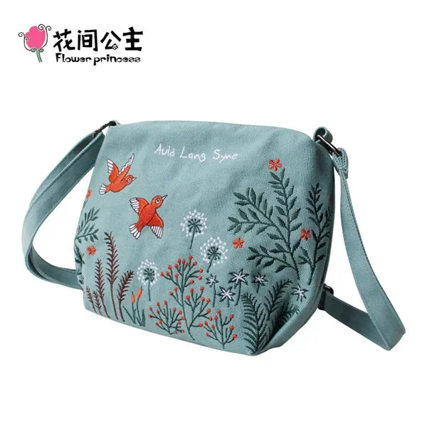 Flower Princess Women Crossbody Summer Canvas Embroidery Girls Shoulder s Female Casual Handbags Small Purse Fashion Bag