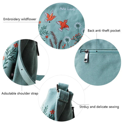 Flower Princess Women Crossbody Summer Canvas Embroidery Girls Shoulder s Female Casual Handbags Small Purse Fashion Bag