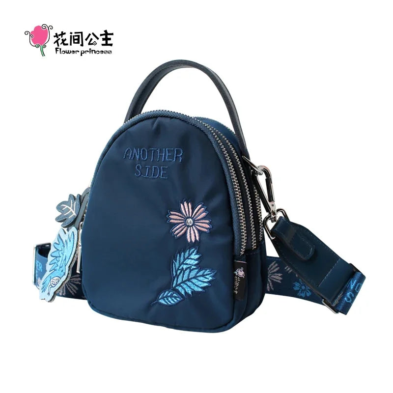 Flower Princess Women's Bag For Phone Original Women Summer Wide Strap Fashion Small Mini Crossbody Shoulder Nylon Cloth Bags