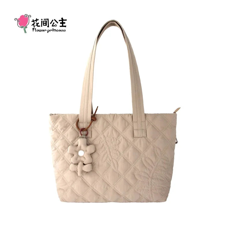 Flower Princess Women's Bag New 2024 Trend Fashion Designer Brand Shoulder Tote Handbag Quilted Female Big Large Bags for Women