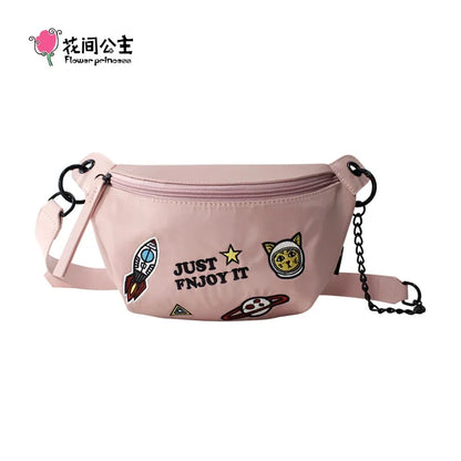 Flower Princess Women's Chest Bag 2024 Trend Fashion Spring Nylon Pink Black Small Female Girl Shoulder Crossbody Messenger Bags
