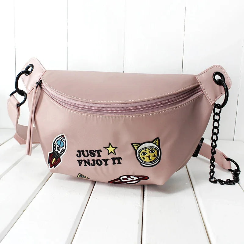 Flower Princess Women's Chest Bag 2024 Trend Fashion Spring Nylon Pink Black Small Female Girl Shoulder Crossbody Messenger Bags