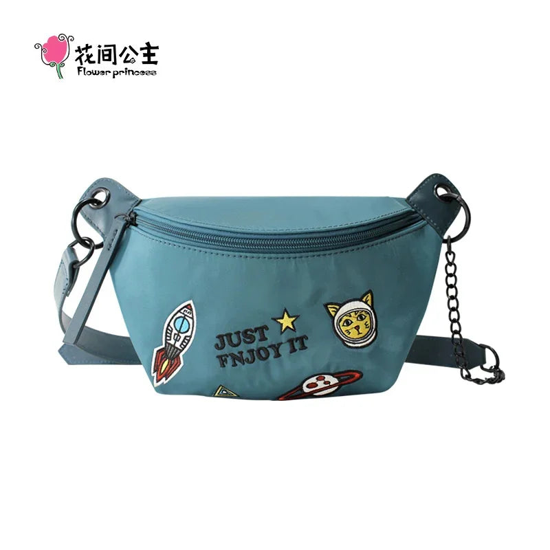 Flower Princess Women's Chest Bag 2024 Trend Fashion Spring Nylon Pink Black Small Female Girl Shoulder Crossbody Messenger Bags