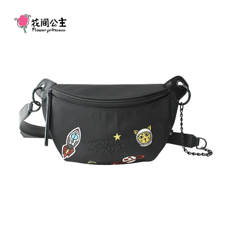 Flower Princess Women's Chest Bag 2024 Trend Fashion Spring Nylon Pink Black Small Female Girl Shoulder Crossbody Messenger Bags
