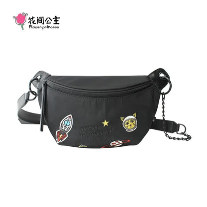 Flower Princess Women's Chest Bag 2024 Trend Fashion Spring Nylon Pink Black Small Female Girl Shoulder Crossbody Messenger Bags