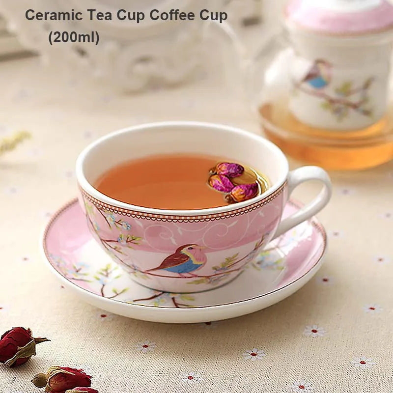 Flower Tea Pot Ceramic Teacup Saucer Heat Resistant Glass Teapot Filter Porcelain Office Coffee Cup Mug Afternoon Tea Set