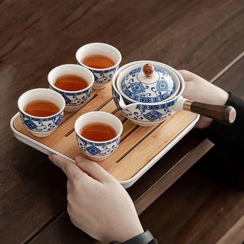 Flowers Exquisite Stone Grinding Shape Tea Set Handmade Tea Pot Cup Set Chinese Tea Ceremony Gift GungFu Tea Cup Teaware Unique