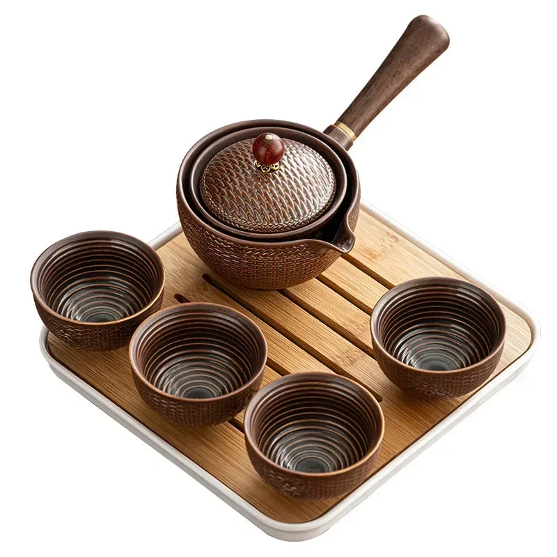 Flowers Exquisite Stone Grinding Shape Tea Set Handmade Tea Pot Cup Set Chinese Tea Ceremony Gift GungFu Tea Cup Teaware Unique