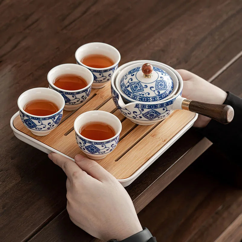 Flowers Exquisite Stone Grinding Shape Tea Set Handmade Tea Pot Cup Set Chinese Tea Ceremony Gift GungFu Tea Cup Teaware Unique