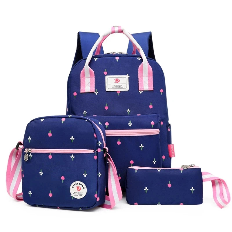Flowers Printing School Bags Canvas Backpacks 3pcs/set Schoolbag Kids Lovely Backpack For Children Girls Book Bag Mochila sac