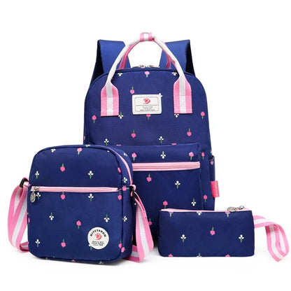 Flowers Printing School Bags Canvas Backpacks 3pcs/set Schoolbag Kids Lovely Backpack For Children Girls Book Bag Mochila sac