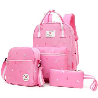 Flowers Printing School Bags Canvas Backpacks 3pcs/set Schoolbag Kids Lovely Backpack For Children Girls Book Bag Mochila sac