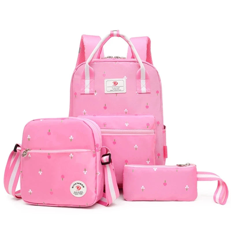 Flowers Printing School Bags Canvas Backpacks 3pcs/set Schoolbag Kids Lovely Backpack For Children Girls Book Bag Mochila sac