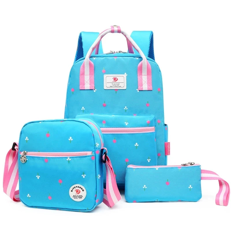 Flowers Printing School Bags Canvas Backpacks 3pcs/set Schoolbag Kids Lovely Backpack For Children Girls Book Bag Mochila sac