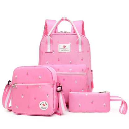 Flowers Printing School Bags Canvas Backpacks 3pcs/set Schoolbag Kids Lovely Backpack For Children Girls Book Bag Mochila sac