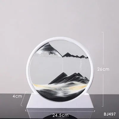 Flowing Sand Painting,Round Glass 3D Natural Landscape Dynamic Art Sand Painting for Home Ornament Desktop Art Bookshelves Decor