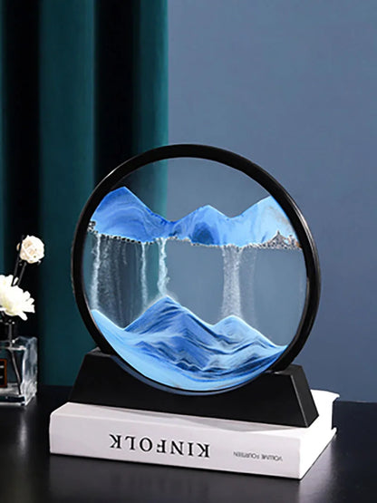 Flowing Sand Painting,Round Glass 3D Natural Landscape Dynamic Art Sand Painting for Home Ornament Desktop Art Bookshelves Decor