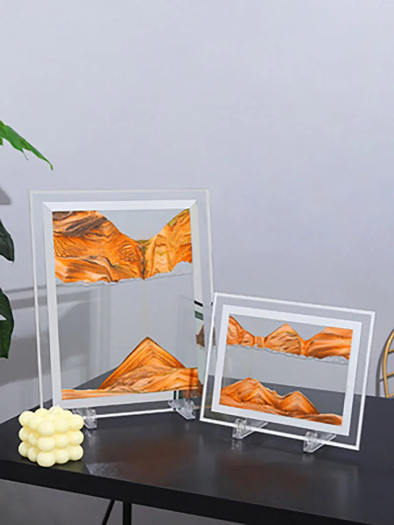 Flowing Sand Painting,Round Glass 3D Natural Landscape Dynamic Art Sand Painting for Home Ornament Desktop Art Bookshelves Decor