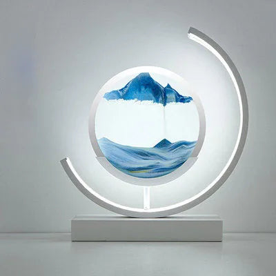 Flowing Sand Painting,Round Glass 3D Natural Landscape Dynamic Art Sand Painting for Home Ornament Desktop Art Bookshelves Decor