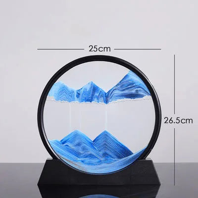 Flowing Sand Painting,Round Glass 3D Natural Landscape Dynamic Art Sand Painting for Home Ornament Desktop Art Bookshelves Decor