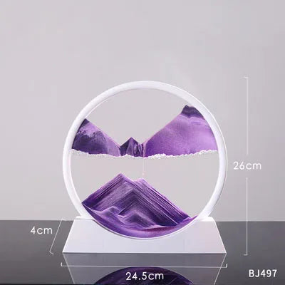 Flowing Sand Painting,Round Glass 3D Natural Landscape Dynamic Art Sand Painting for Home Ornament Desktop Art Bookshelves Decor