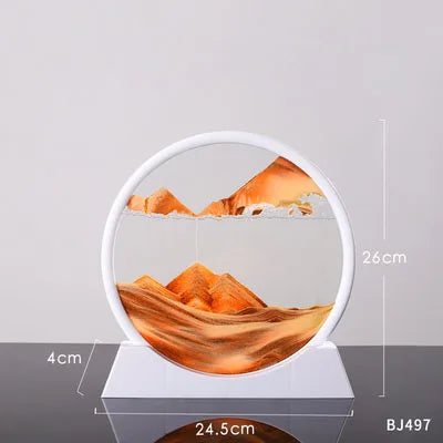 Flowing Sand Painting,Round Glass 3D Natural Landscape Dynamic Art Sand Painting for Home Ornament Desktop Art Bookshelves Decor