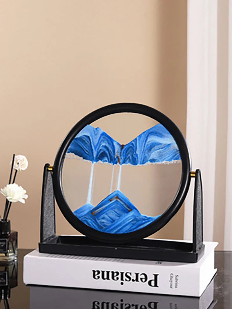 Flowing Sand Painting,Round Glass 3D Natural Landscape Dynamic Art Sand Painting for Home Ornament Desktop Art Bookshelves Decor