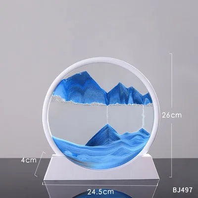 Flowing Sand Painting,Round Glass 3D Natural Landscape Dynamic Art Sand Painting for Home Ornament Desktop Art Bookshelves Decor
