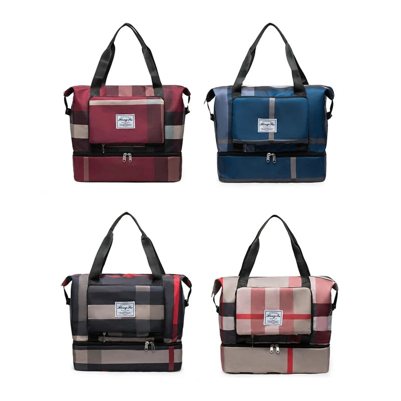 Foldable Dry Wet Separation Sport Shoulder Bags with Shoes Compartmen Gym Tote