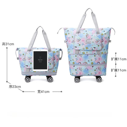 Foldable Luggage Bag Double Layer Expandable Suitcases Large Capacity Dry Wet Separation Duffle Bag with Wheels