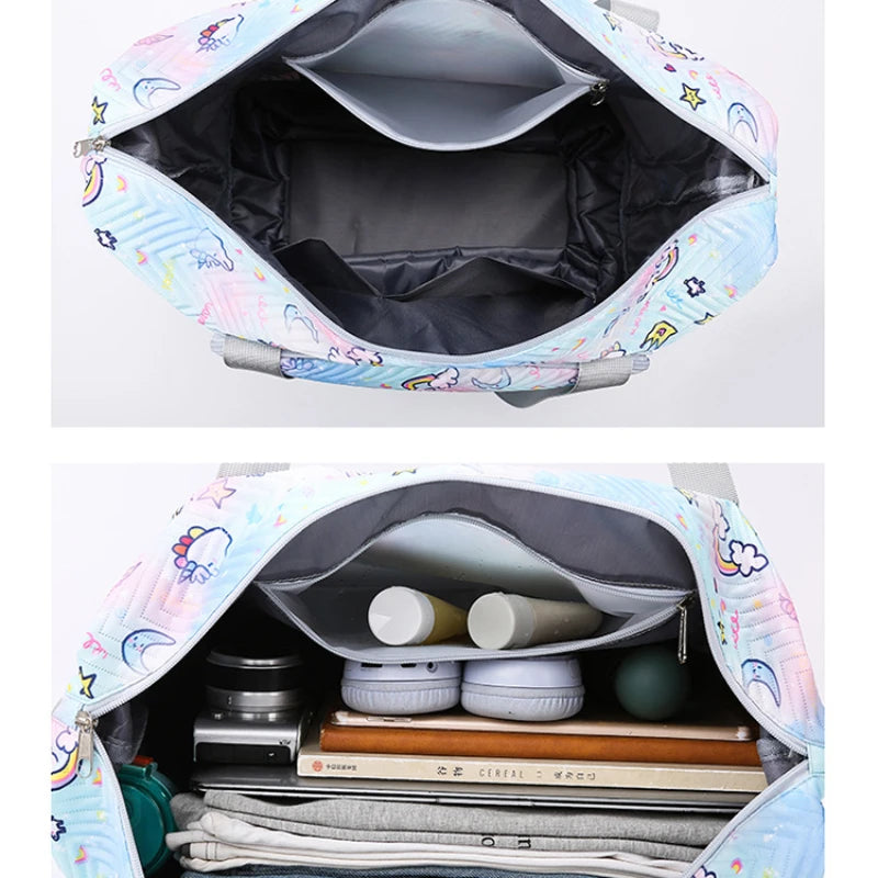 Foldable Luggage Bag Double Layer Expandable Suitcases Large Capacity Dry Wet Separation Duffle Bag with Wheels