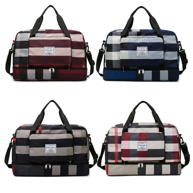 Foldable Travel Duffel Bag Sports Tote Shoulder Weekender Overnight Bags Large Capacity Dry and Wet Separation for Women